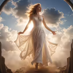 a beautiful woman in white gown and flowing veil