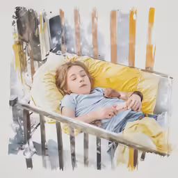 the girl is asleep in the bed covered with a blanket