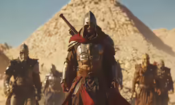 a group of men standing on top of a desert