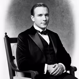 the man is posing for the camera wearing a tuxedo