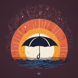 there is an umbrella with the sun reflecting in it,a person holding a umbrella with a setting sun