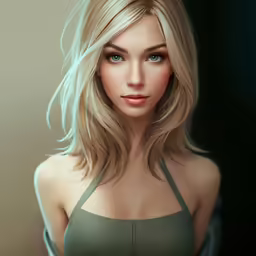 a digital drawing of a beautiful blonde woman in green