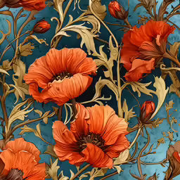 some flowers and leaves are in a painting style