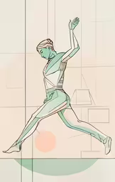 a running woman with lines in her body,a woman in a white outfit is jumping into the air