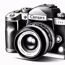 a drawing of a camera and its lens