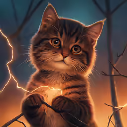 a kitten sits with his paw on the branch