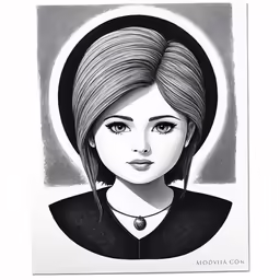 a drawing of a woman with big eyes