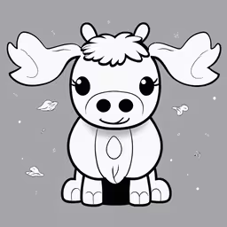 the cute pig with very big eyes and ears sits in front of a gray background,a cartoon cow sitting on a grey background