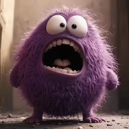 an evil purple monster is standing in front of the door