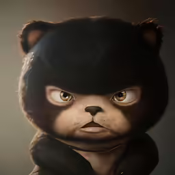a bear that is wearing a black scarf