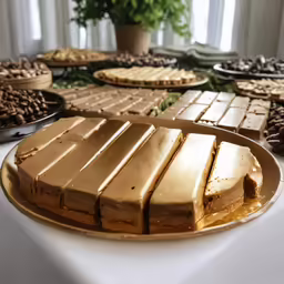 a table topped with trays of different desserts