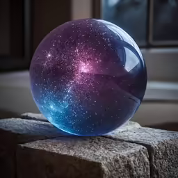 a purple ball sitting on top of a rock