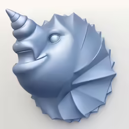 a blue paper sculpture of a fish head