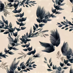 a black and white floral wallpaper with various plants
