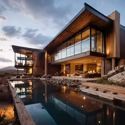 the building has glass walls and windows