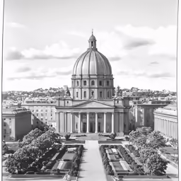 the dome of a building in the center of an enclosed area
