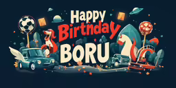 a card that has cars, trees and balloons on it