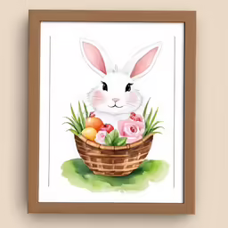an animal painting depicting a bunny in a basket