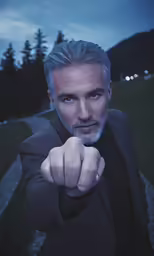 a close up shot of a man pointing at the camera