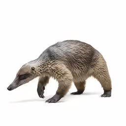 large anteater walking on white ground in front of a white background