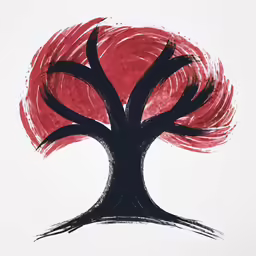 the abstract tree with its branches and red and black leaves