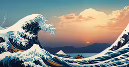 an artistic painting showing the great wave of the ocean,an artistic view of a wave on the ocean