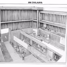 a drawing of the interior of an old building
