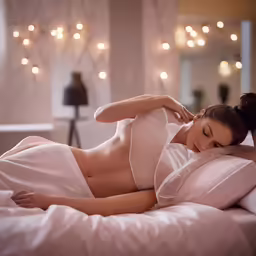 a women that is laying in a bed