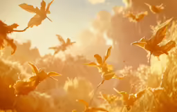 an arrangement of yellow flowers and leaves in the sun