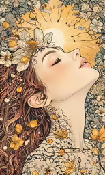 a drawing of a woman wearing a flower in her hair