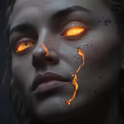 a beautiful young lady with a glowing face and yellow eyes