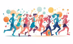 an abstract illustration of many people running together