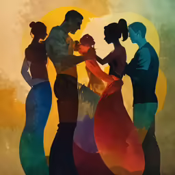 an illustration of four people standing together