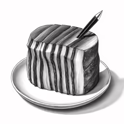 a black and white drawing of a slice of cake
