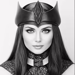 a black and white photo of a woman in costume