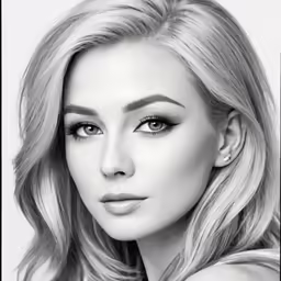 a black and white photo of a woman with blonde hair