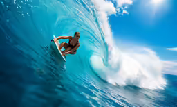 a man riding on top of a wave on a surfboard