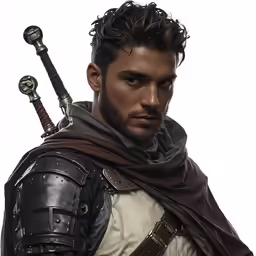 a young man is dressed in a medieval outfit with sword