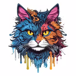 the face of a cat with colorful paint on it