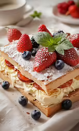 some strawberries are on top of dessert