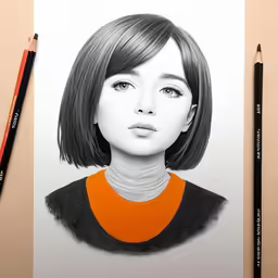 a drawing of a girl with bangs and a collar