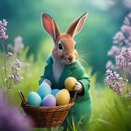 the little rabbit is carrying an easter basket