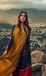 woman standing in front of mountain overlooking city