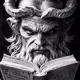 a close up of a book with a statue of a person reading