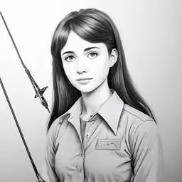 a drawing of a girl wearing a shirt and holding a fishing rod