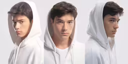 a man with three hoods in his hands,several images show a young man with hoods over his heads