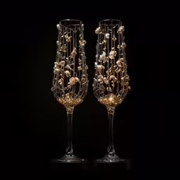 a close up of two fancy glasses on a table