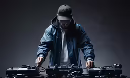 a man playing a dj set up in the dark