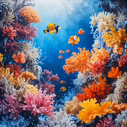an underwater scene with fish and sea corals