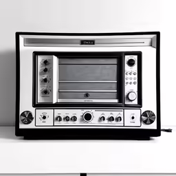 an old fashion black and white style microwave